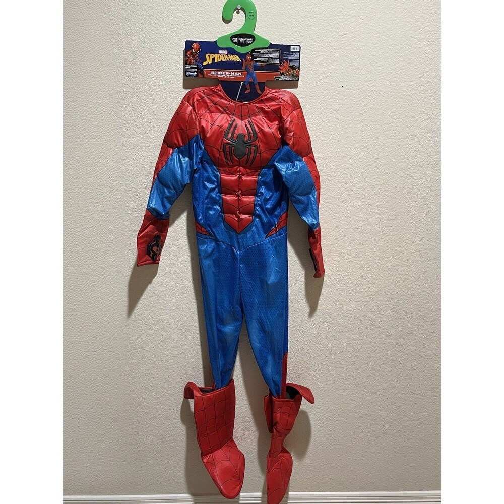 Marvel Spider-Man Deluxe Muscle Jumpsuit Costume | Child Large (10-12) | NEW